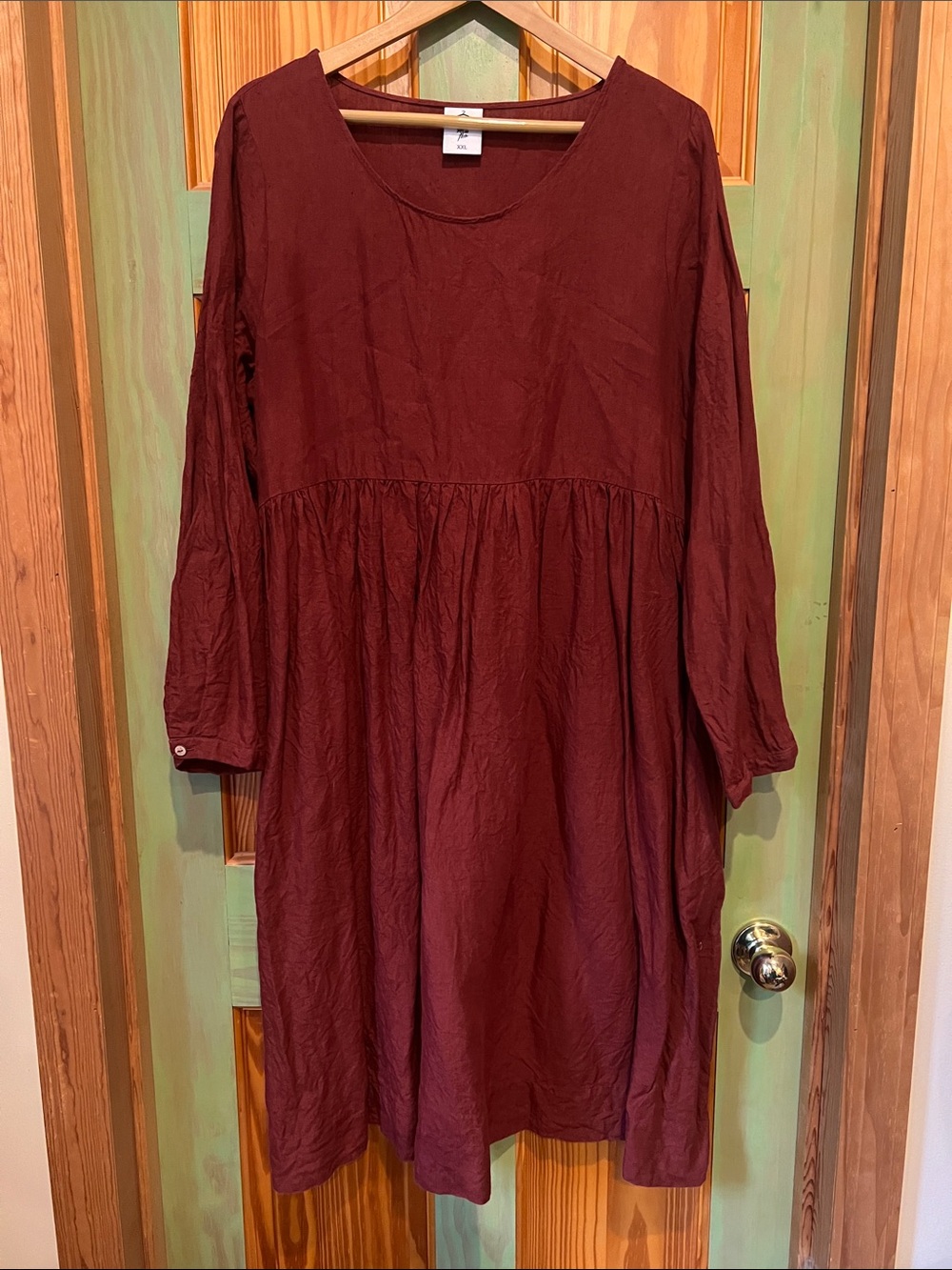 Son de Flor Long Sleeve Midi Smock Dress in Marsala Red